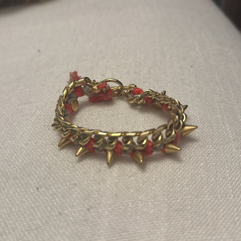 Ettika 7 1/2" Braided Bracelet Red, Gold Chain with Spikes